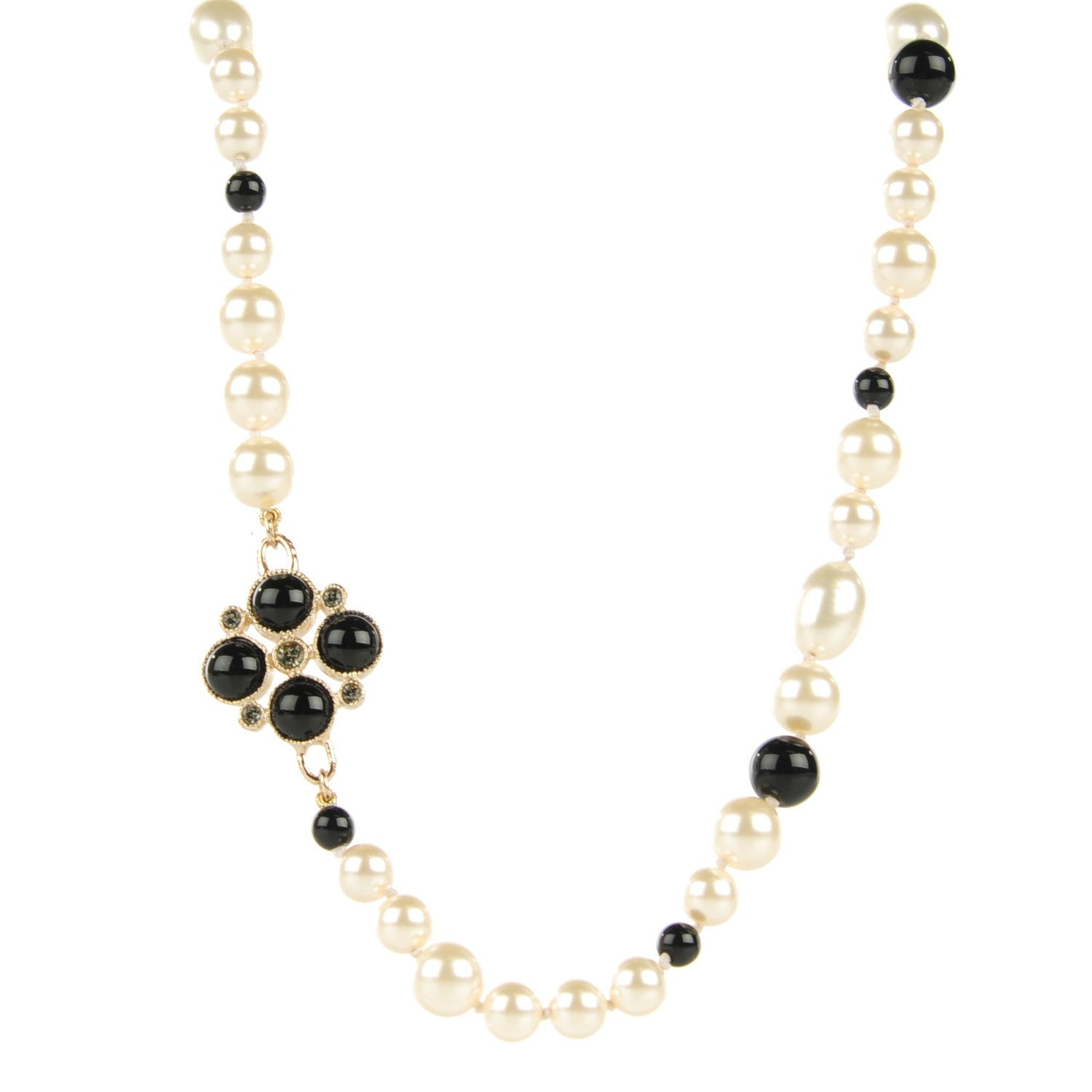Chanel Pearl Crystal CC Short Necklace Gold Black 1 of 6