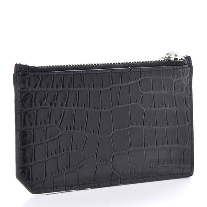 Saint Laurent Calfskin Crocodile Embossed 5 Fragments Zip Pouch Card Holder Black 3 of 7