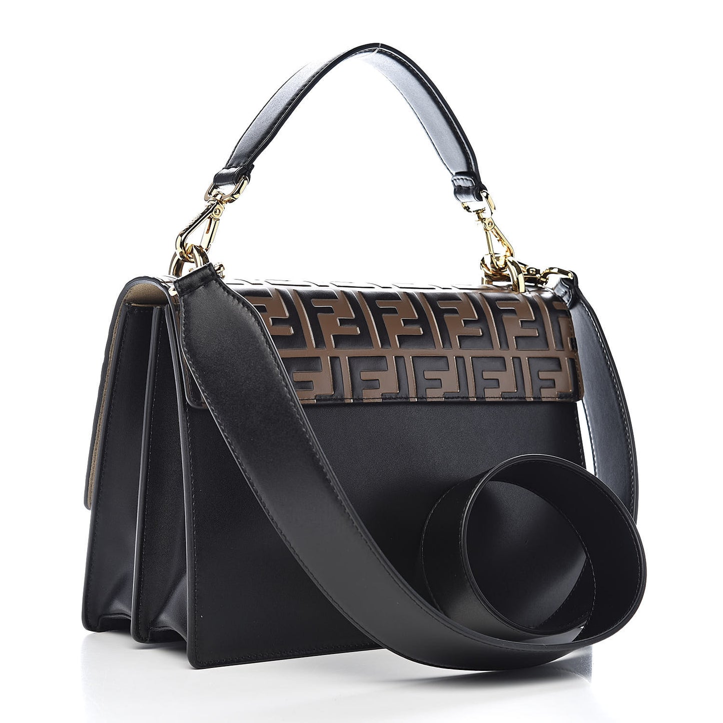 Vitello Liberty Bi-Color FF 1974 Embossed Kan U Shoulder Bag Black Maya