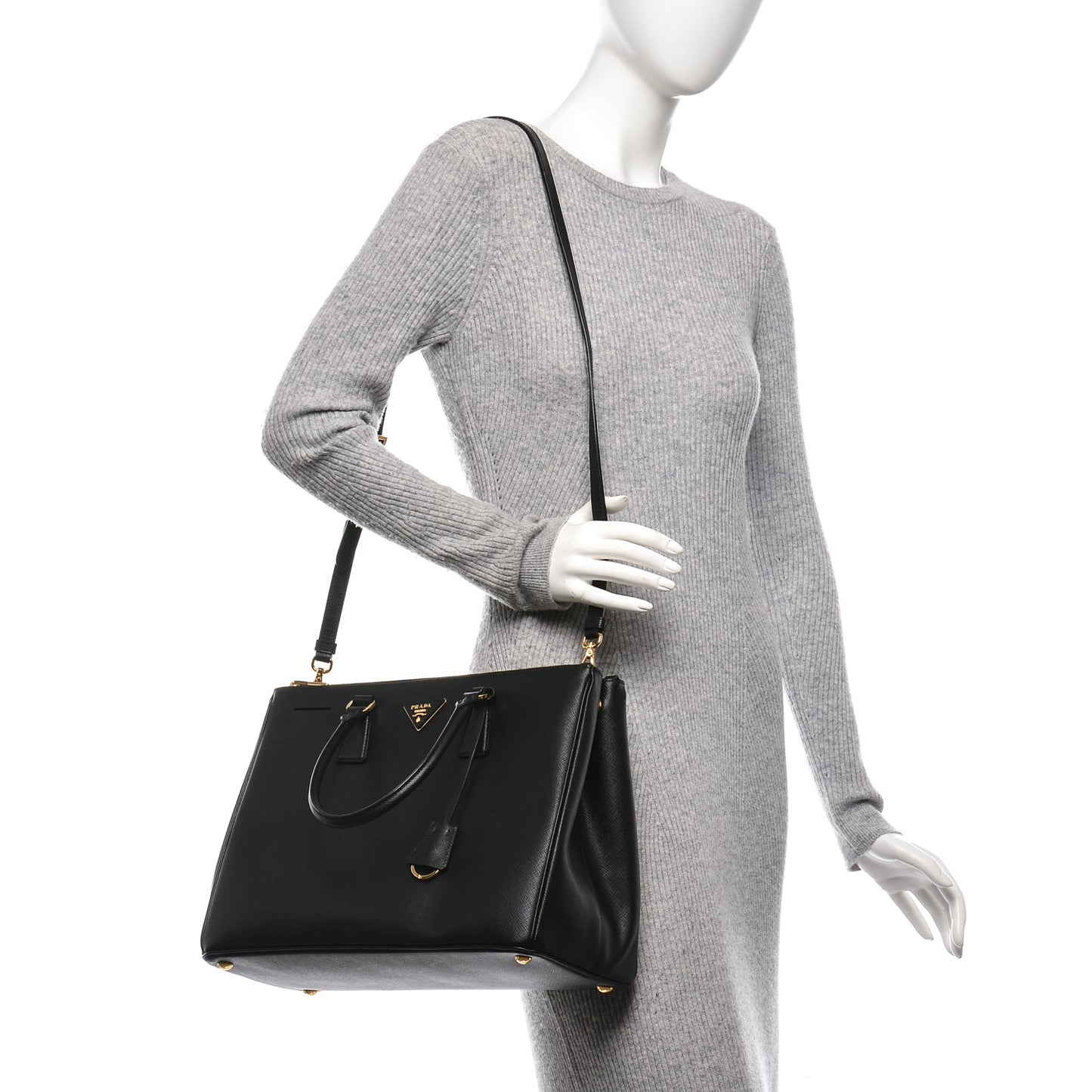 Saffiano Large Galleria Double Zip Tote Black