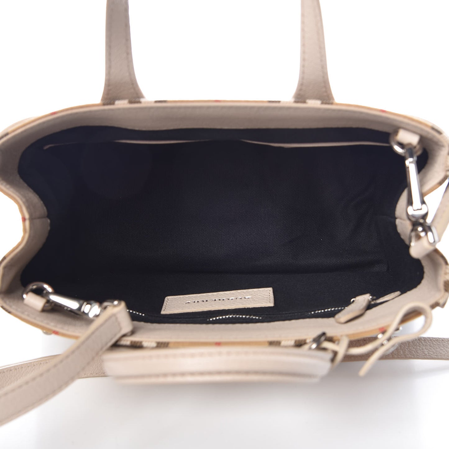 Goatskin Vintage Check Small Banner Tote Limestone