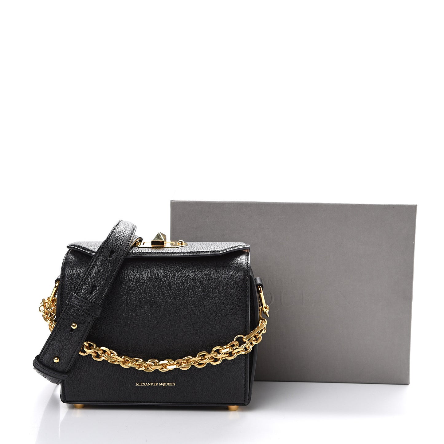 Fine Grain Goatskin Box Shoulder Bag 19 Black