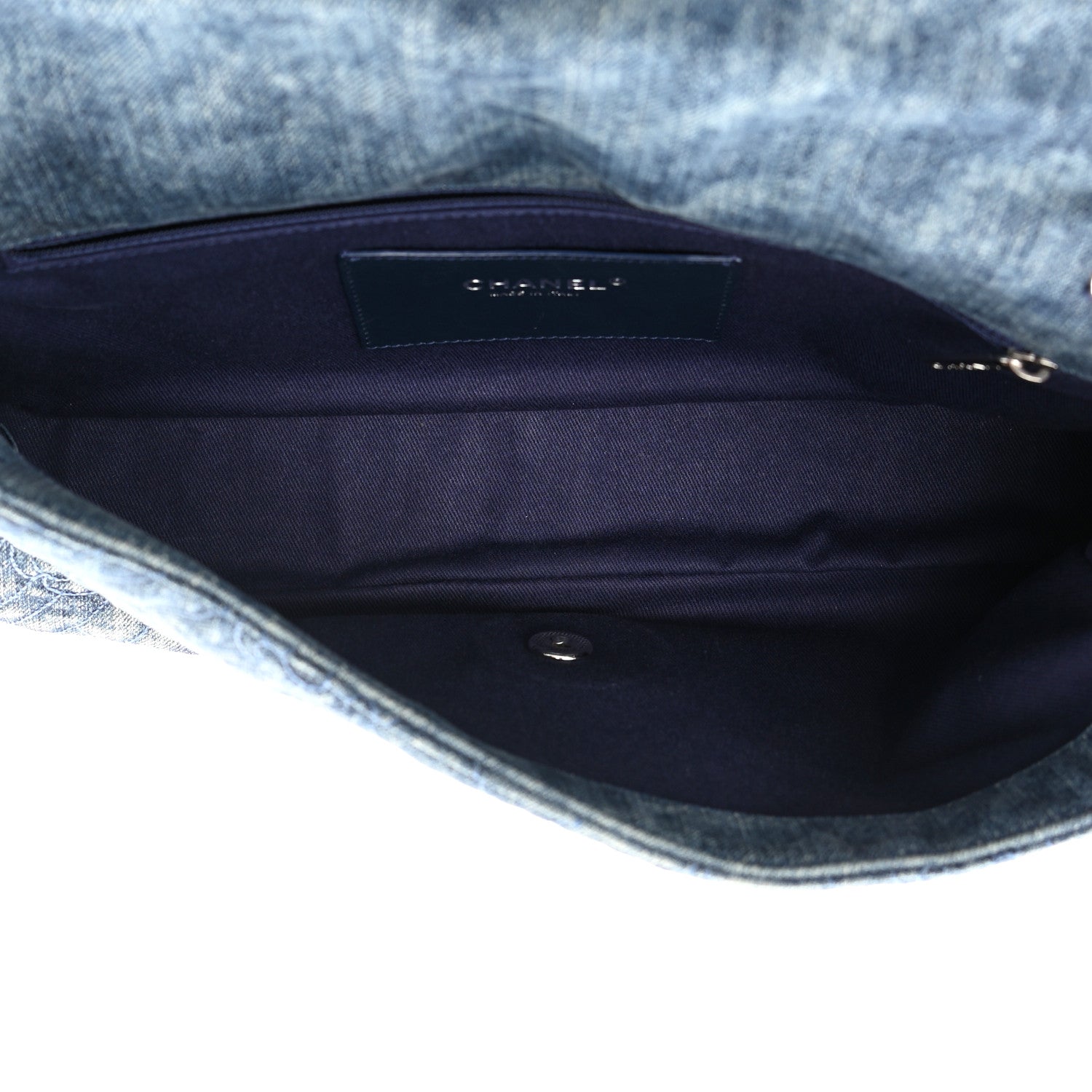 Chanel Denim Quilted Camellia Embroidered Large Flap Blue 5 of 13