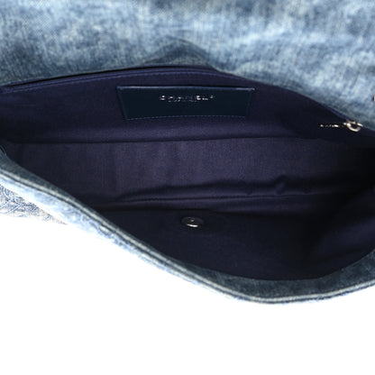 Chanel Denim Quilted Camellia Embroidered Large Flap Blue 5 of 13