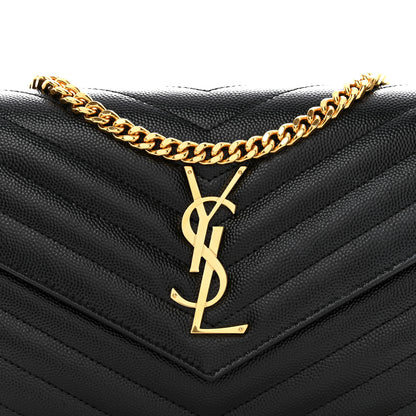 Saint Laurent Grain De Poudre Matelasse Chevron Monogram Chain Wallet Black 7 of 10