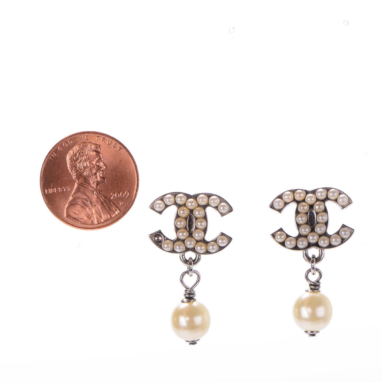 Pearl CC Drop Earrings Silver