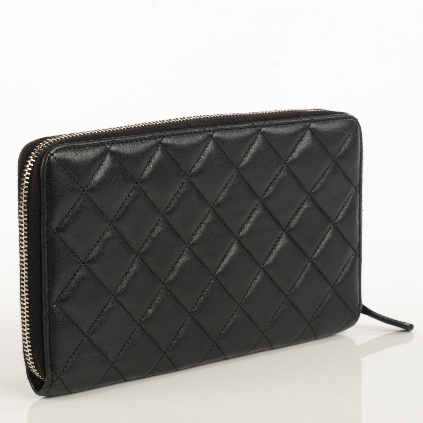 Lambskin Quilted Large Zipped Wallet Black