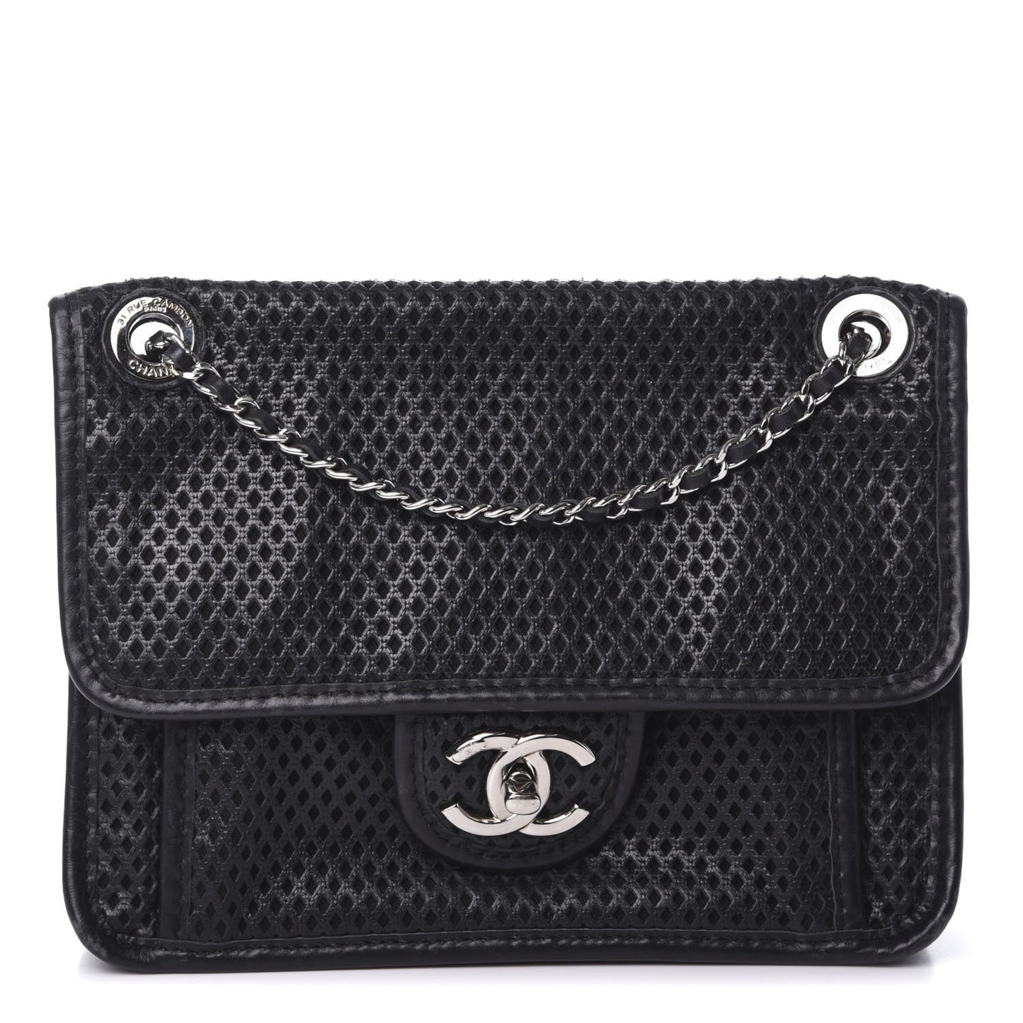 Metallic Perforated Calfskin Small Up In The Air Flap Black