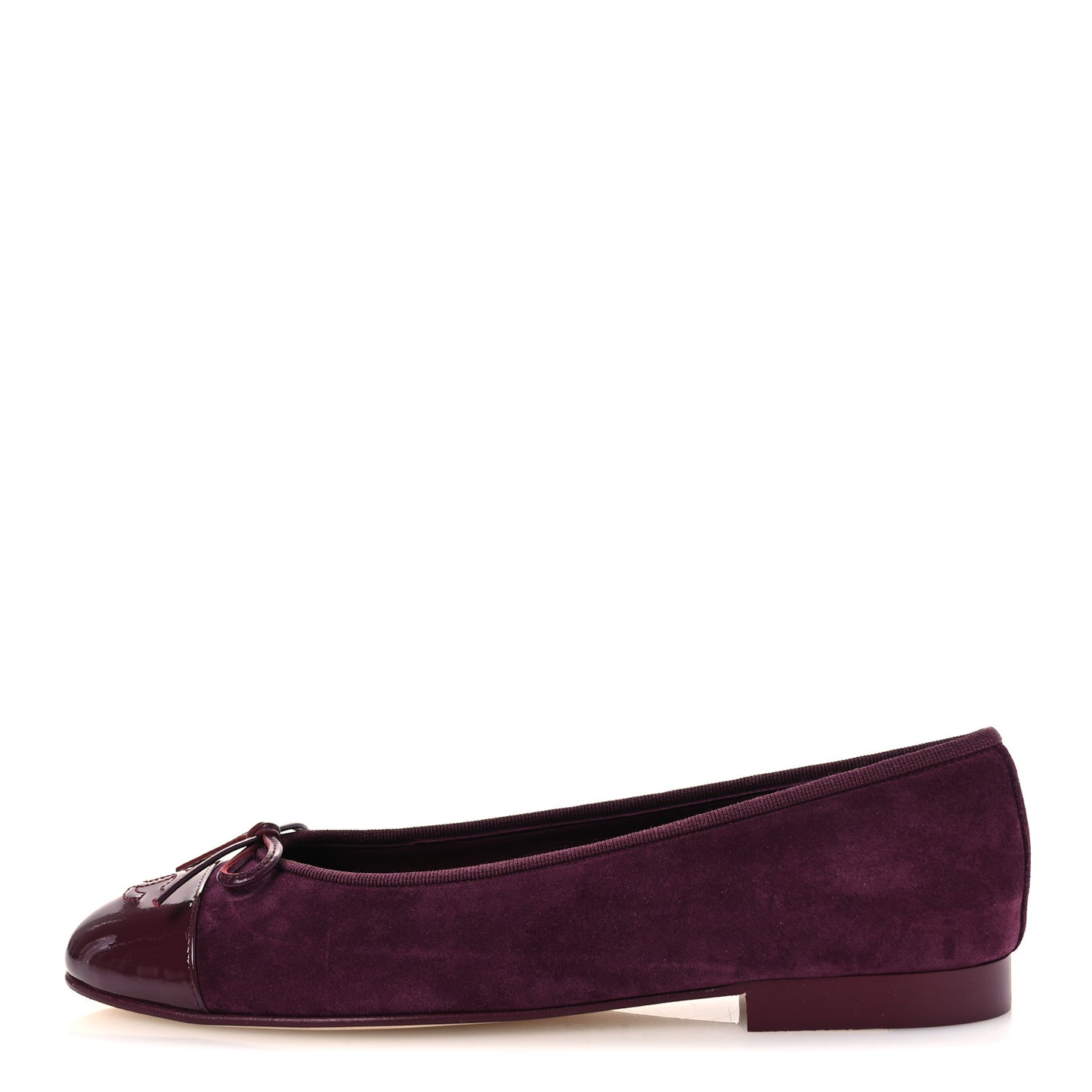 Suede Patent Calfskin Cap Toe CC Ballerina Flats 39.5 Burgundy