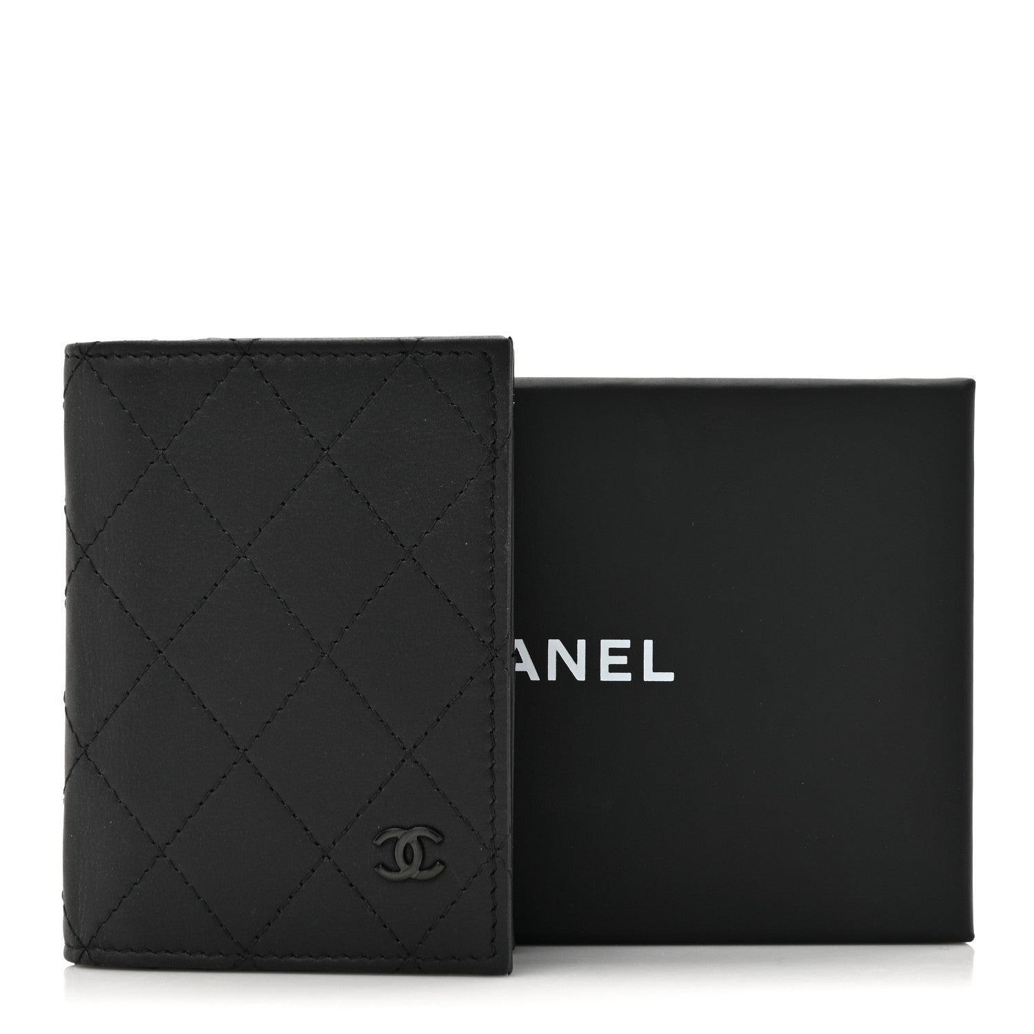 CHANEL ブラック キルティング札入れ 認証カード付き Chanel Grained Calfskin Quilted Card Holder Wallet So Black