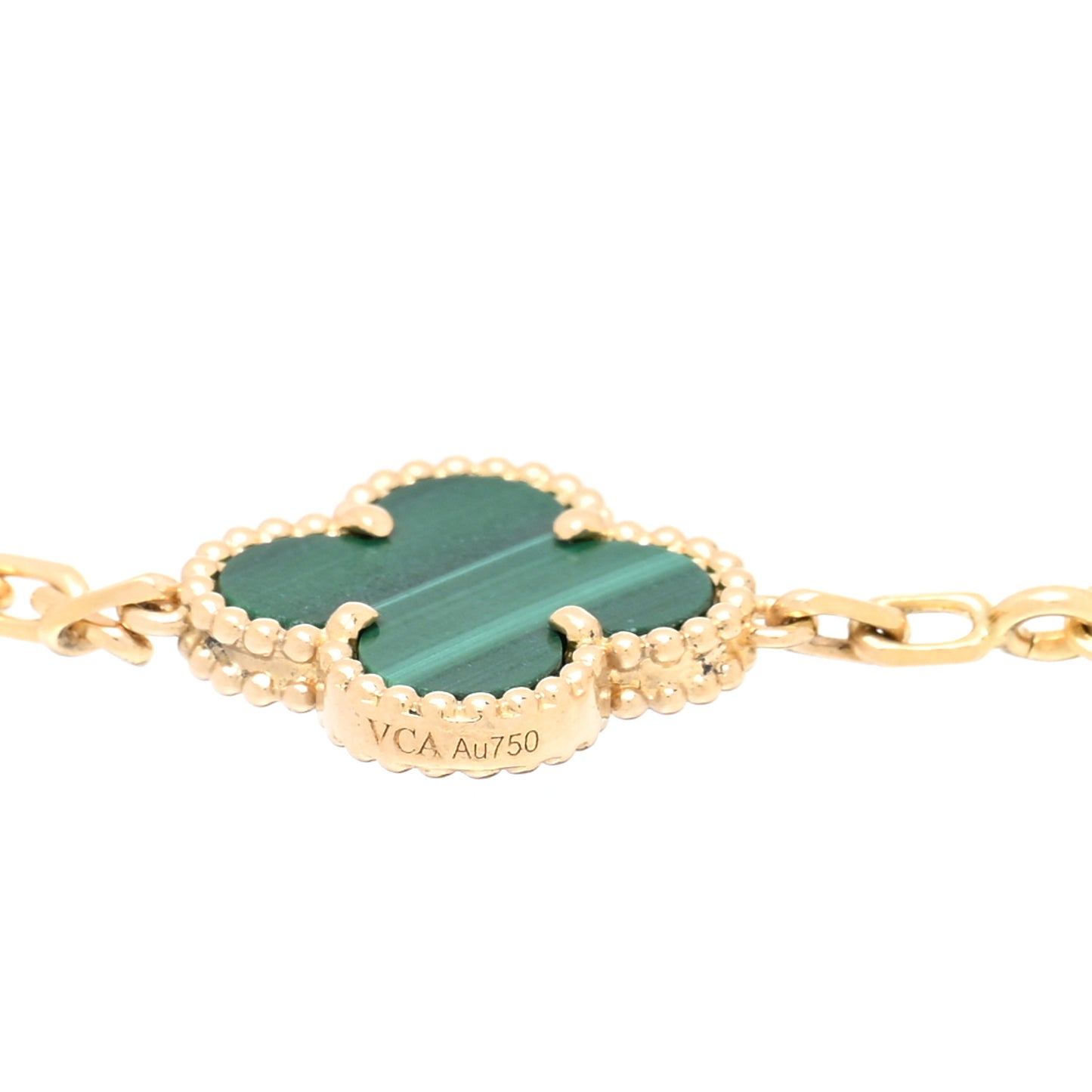 18K Yellow Gold Diamond Malachite 5 Motifs Vintage Alhambra Bracelet