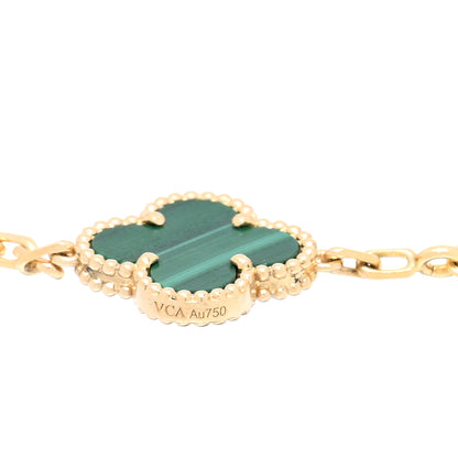 Van Cleef & Arpels 18K Yellow Gold Diamond Malachite 5 Motifs Vintage Alhambra Bracelet 3 of 4