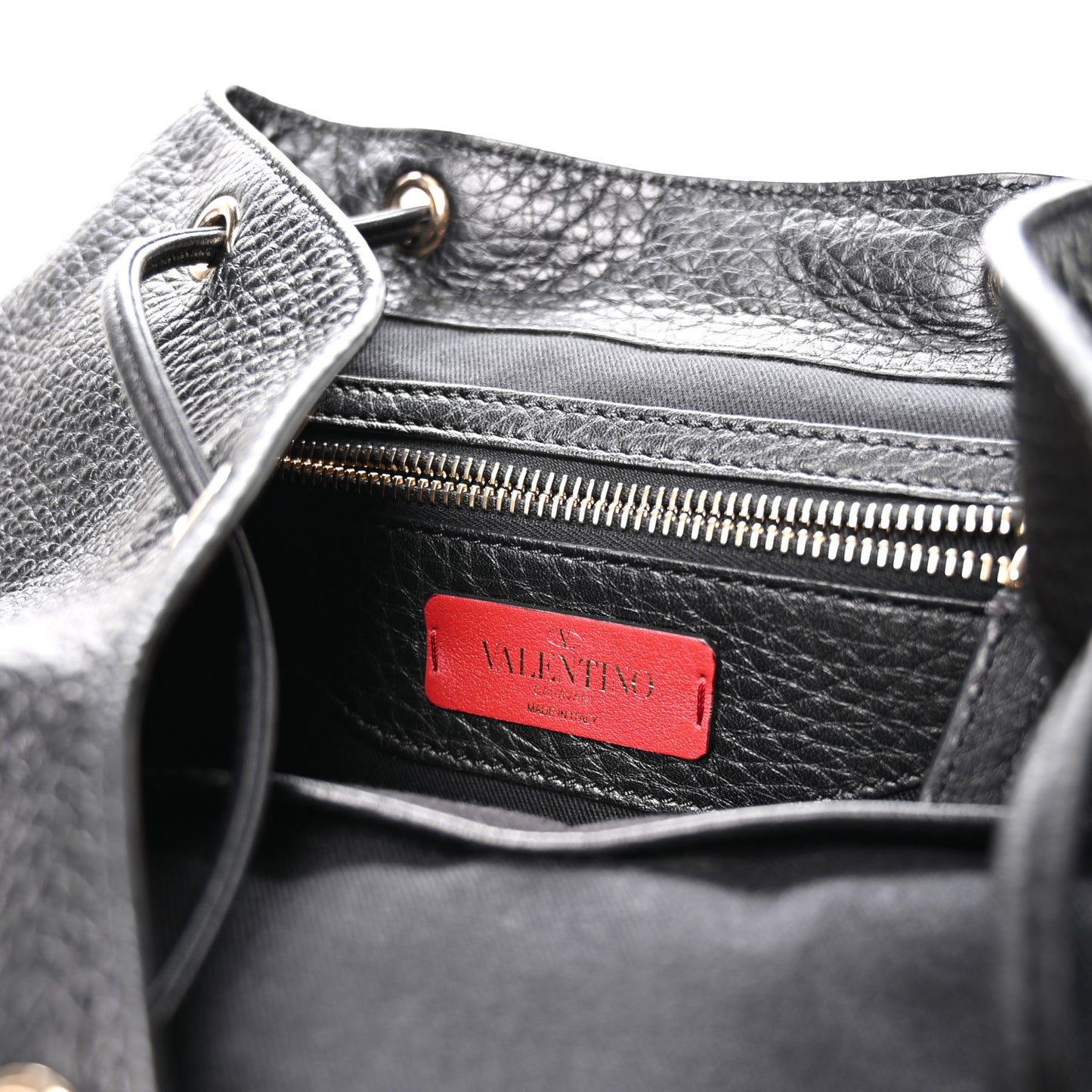 Pebbled Calfskin Rockstud Double Pocket Backpack Black