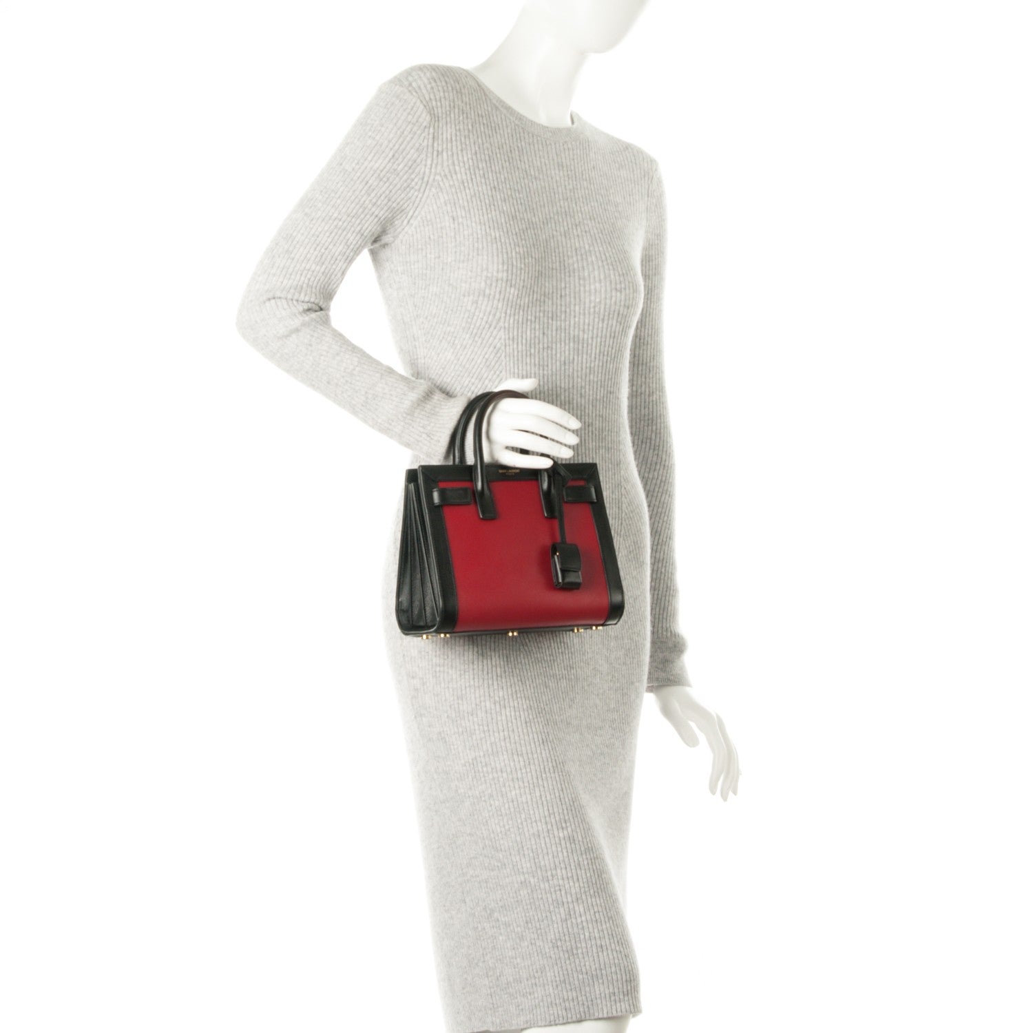 Saint Laurent Calfskin Bi-Color Nano Sac De Jour Red Black 2 of 11