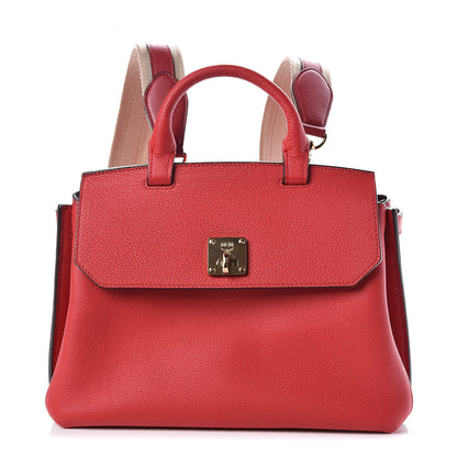 MCM Grained Calfskin Medium Milla Convertible Backpack Red 1 of 10