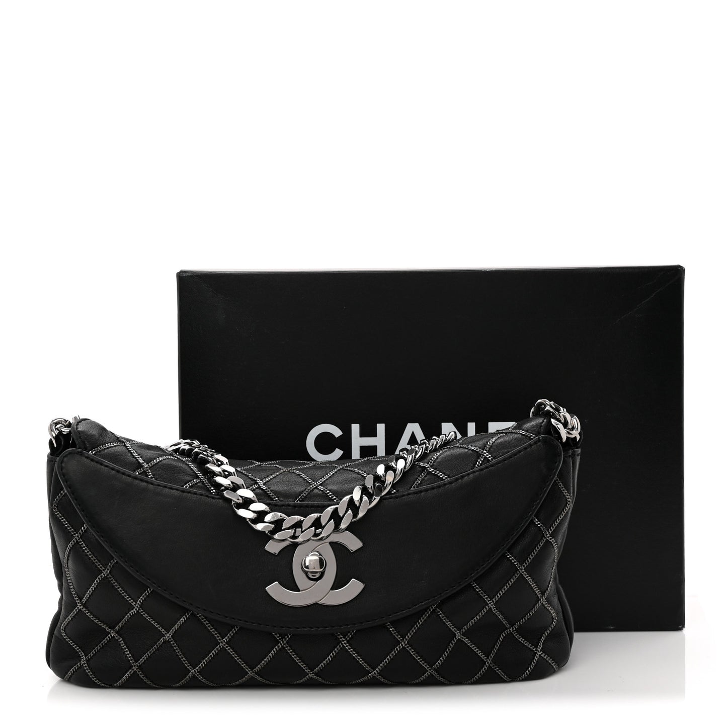 Lambskin Chain Stitch Clutch Black