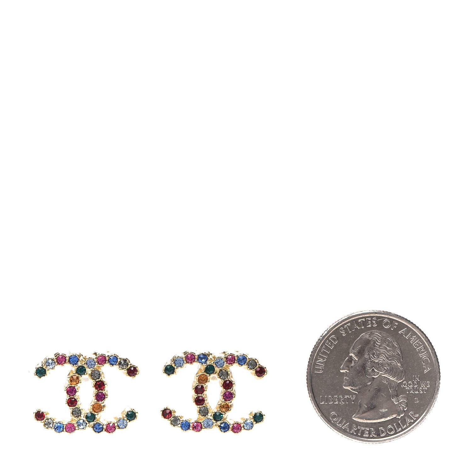 Chanel Crystal CC Earrings Gold Multicolor 2 of 5
