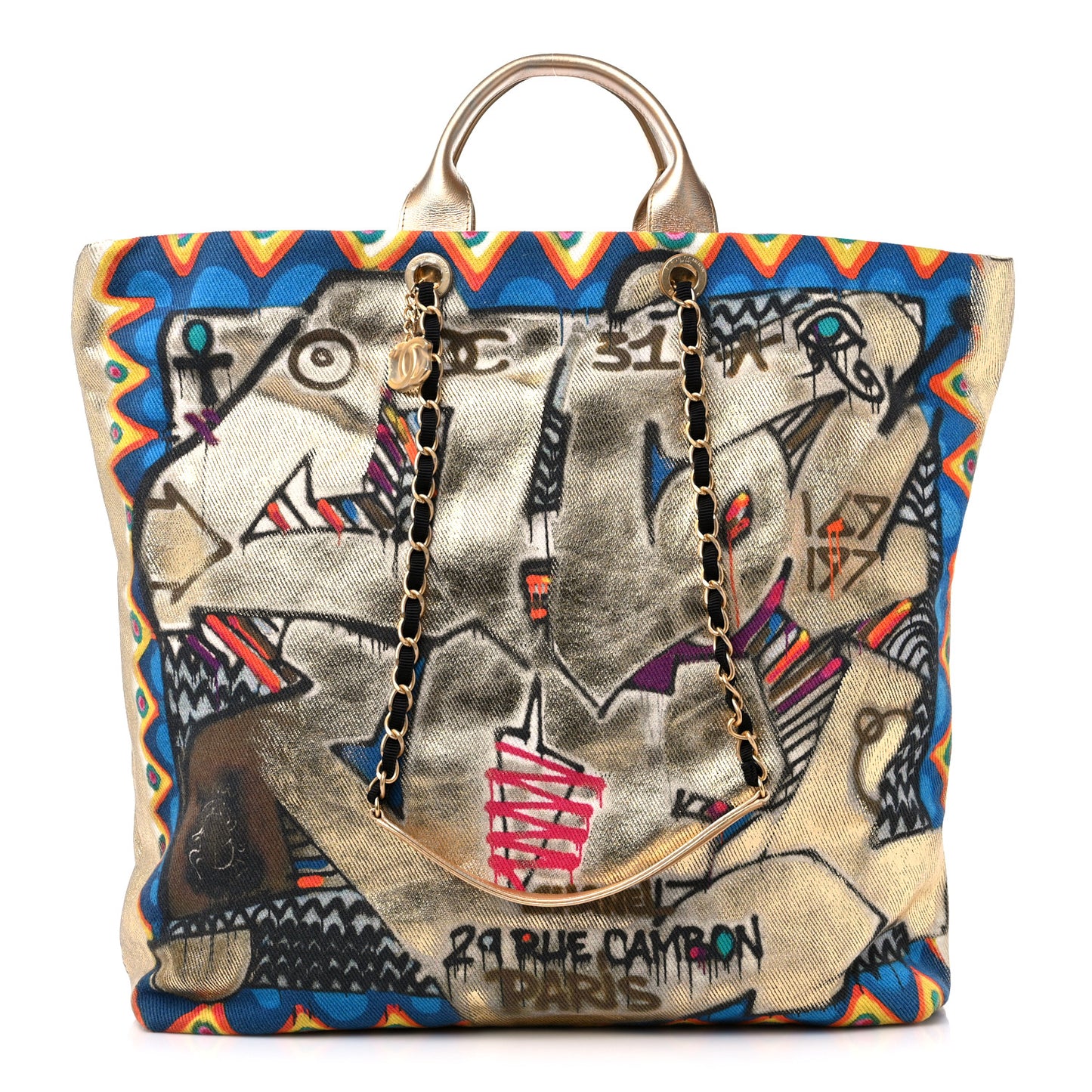 Graffiti Printed Canvas Street Spirit Tote Multicolor