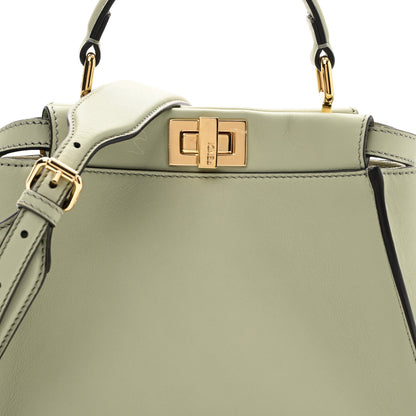 Fendi Vitello Seta Canvas FF Embroidered Mini Peekaboo Iconic Satchel Green Tea 7 of 9