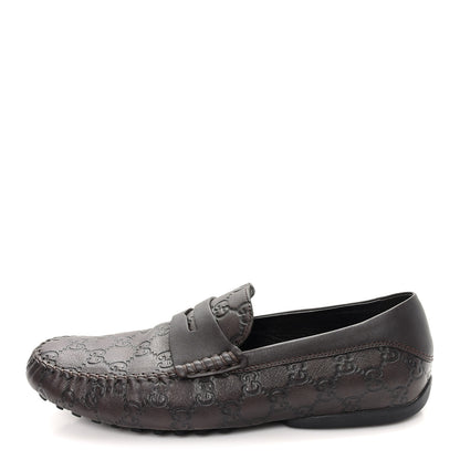 Gucci Guccissima Mens Driver Loafers 8 Chocolate 1 of 9