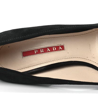 Prada Suede Logo Bow Pumps 38.5 Black 8 of 9