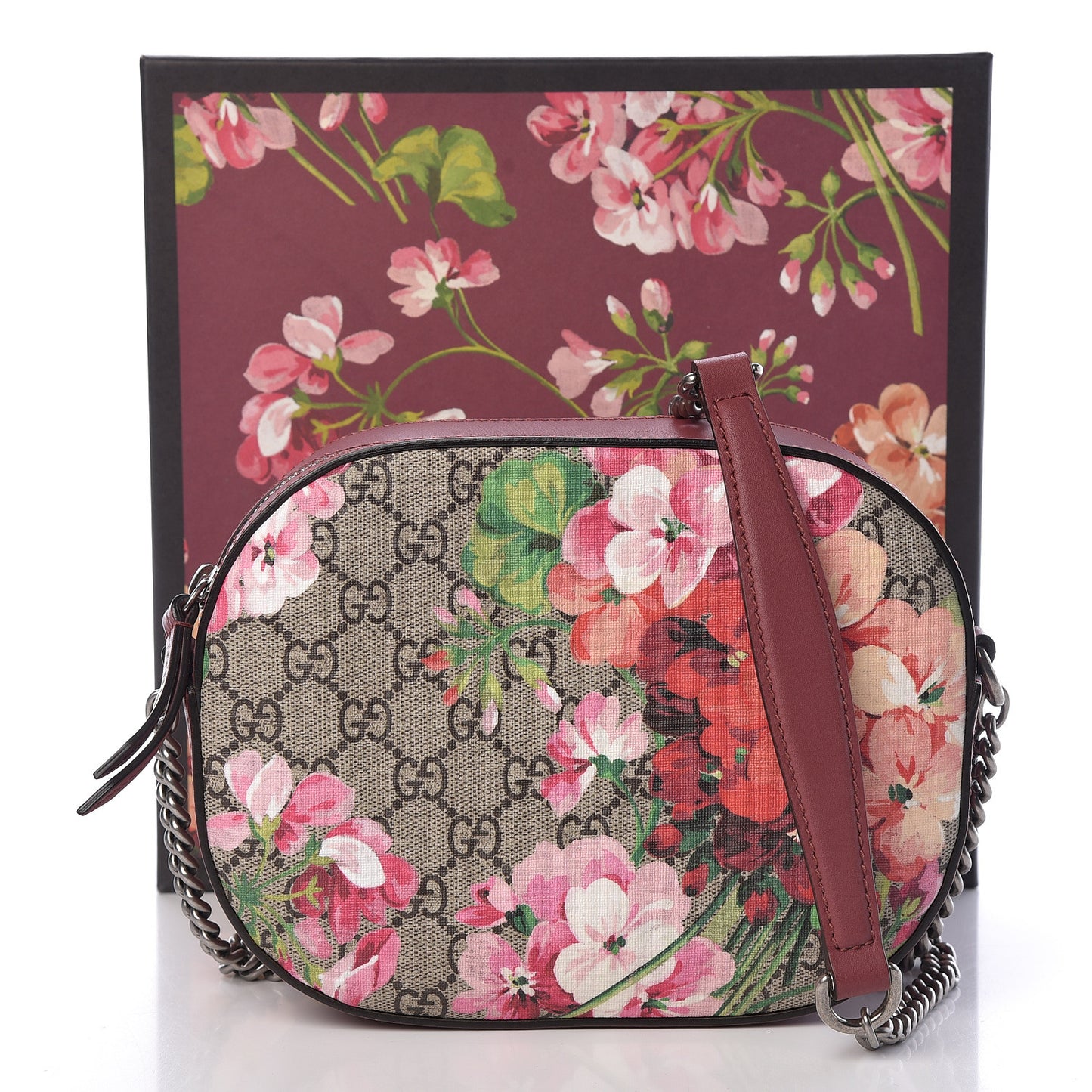 GG Supreme Monogram Blooms Mini Chain Shoulder Bag Beige Multicolor Dry Rose