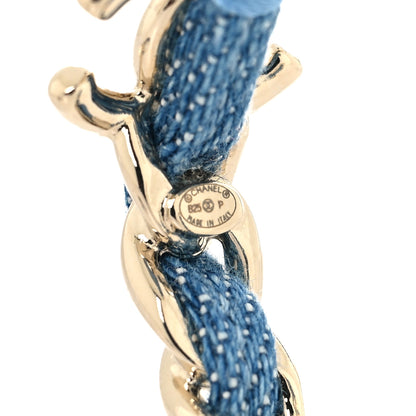 Chanel Metal Denim CC Chain Hoop Earrings Gold Blue 6 of 10