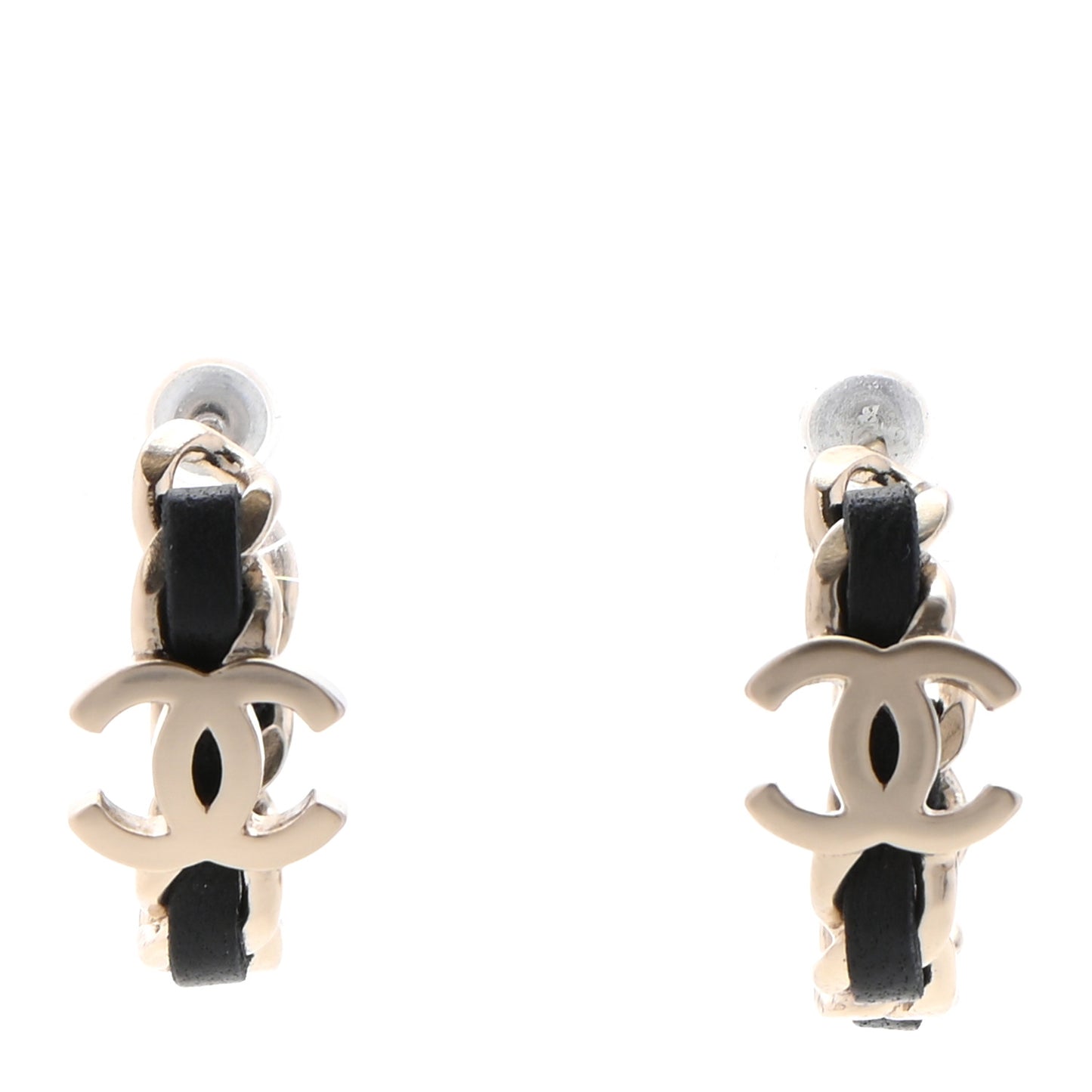 Lambskin CC Chain Hoop Earrings Matte Gold Black
