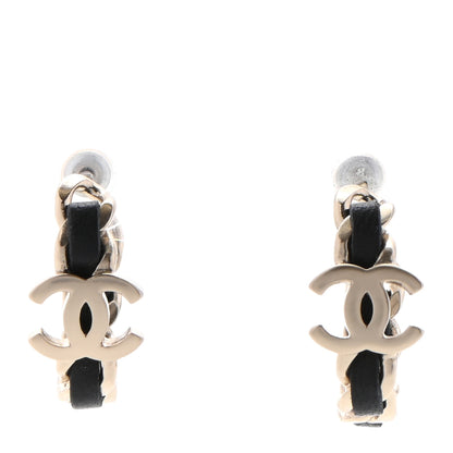 Chanel Lambskin CC Chain Hoop Earrings Matte Gold Black 1 of 4