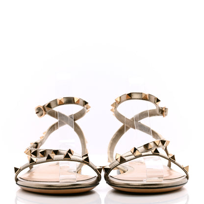 Valentino Garavani Metallic Calfskin Rockstud Ankle Wrap Flat Slide Sandals 39.5 Bronze 3 of 12