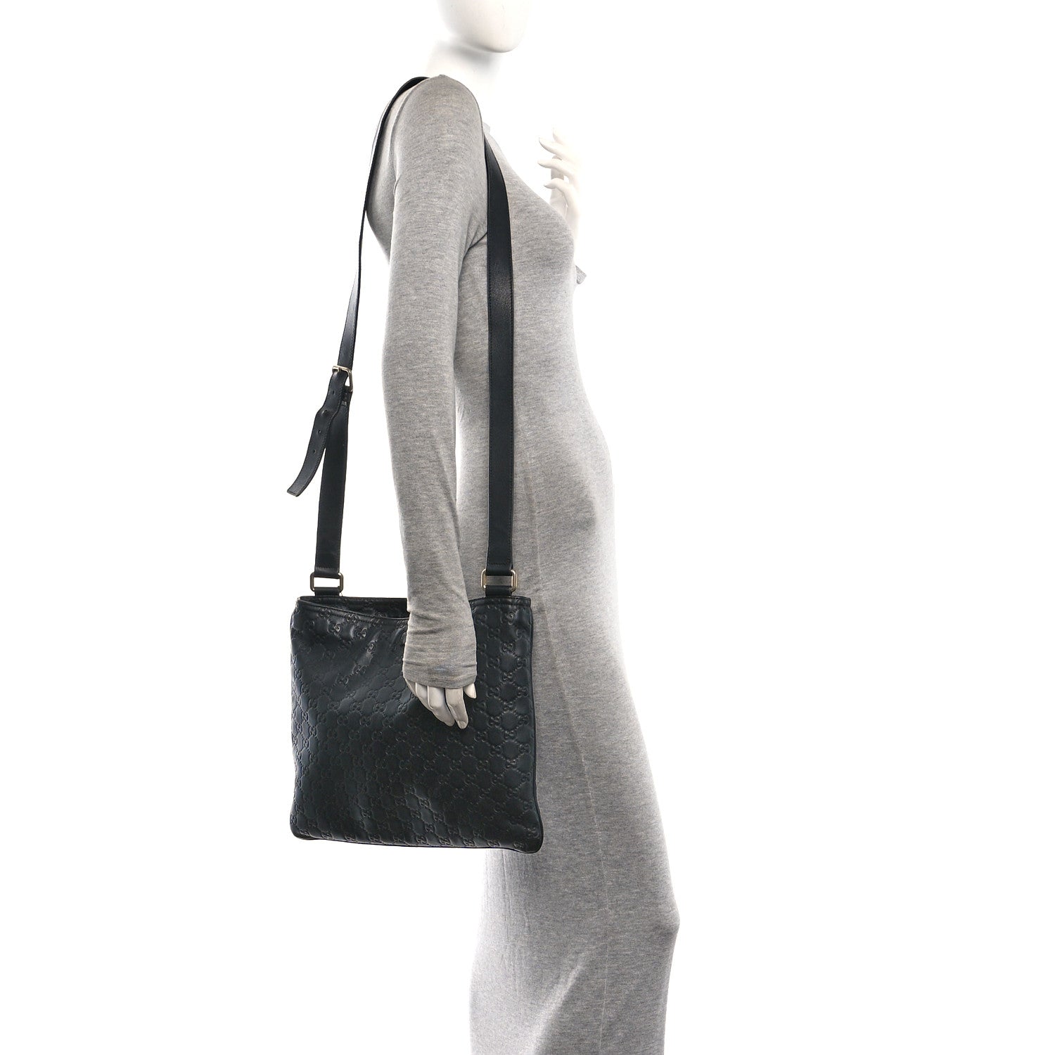 Gucci Guccissima Medium Flat Messenger Bag Black 2 of 10