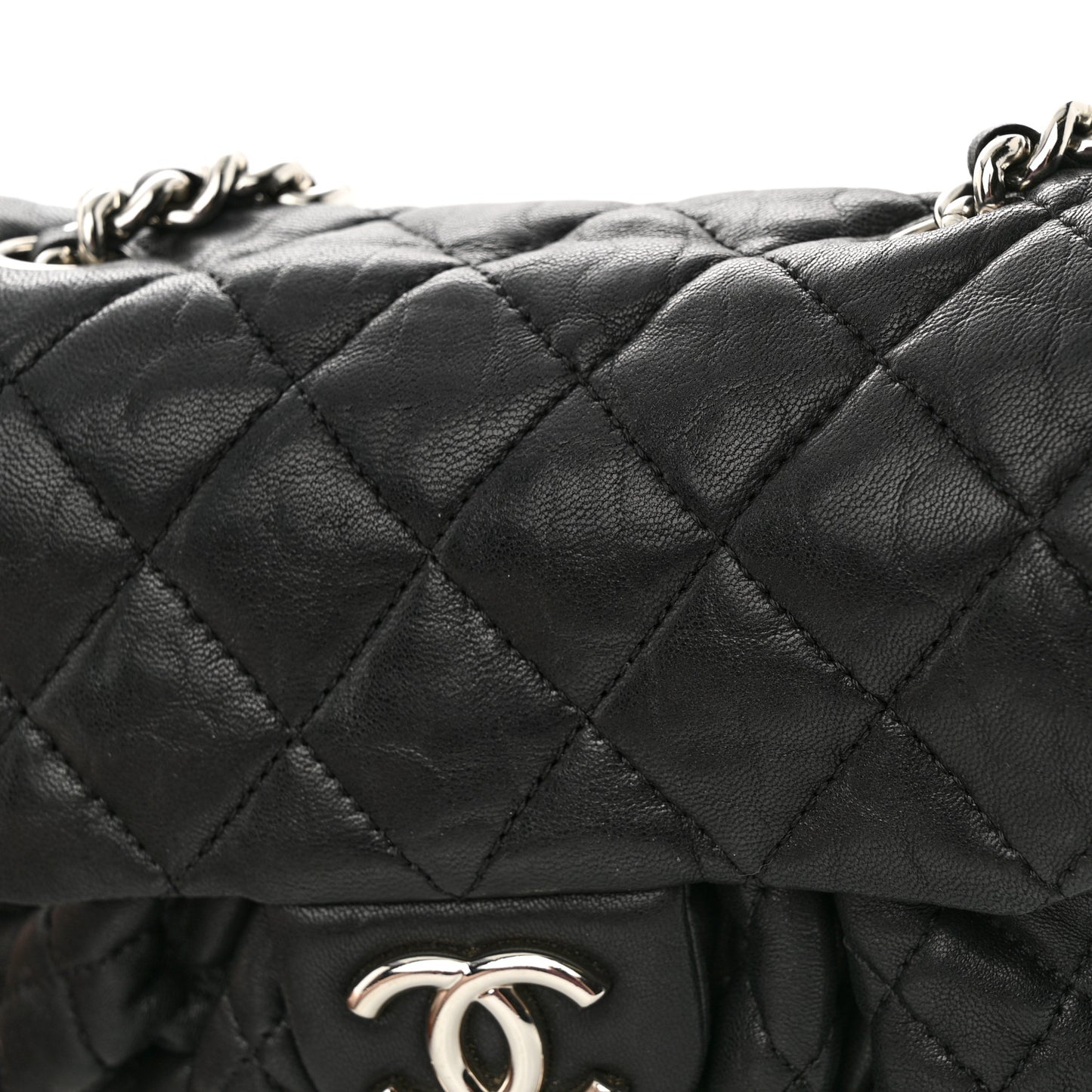 Washed Lambskin Quilted Mini Chain Around Flap Black