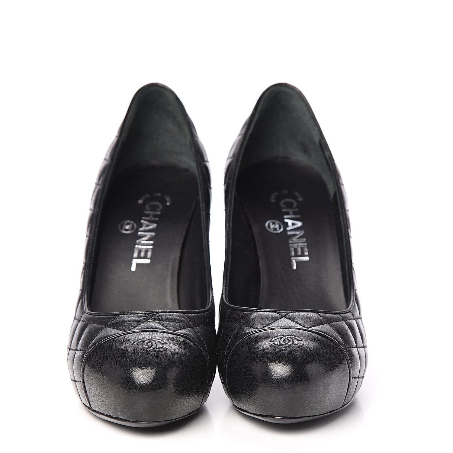 Chanel Lambskin Quilted Cap Toe Pumps 36.5 Black 2 of 9