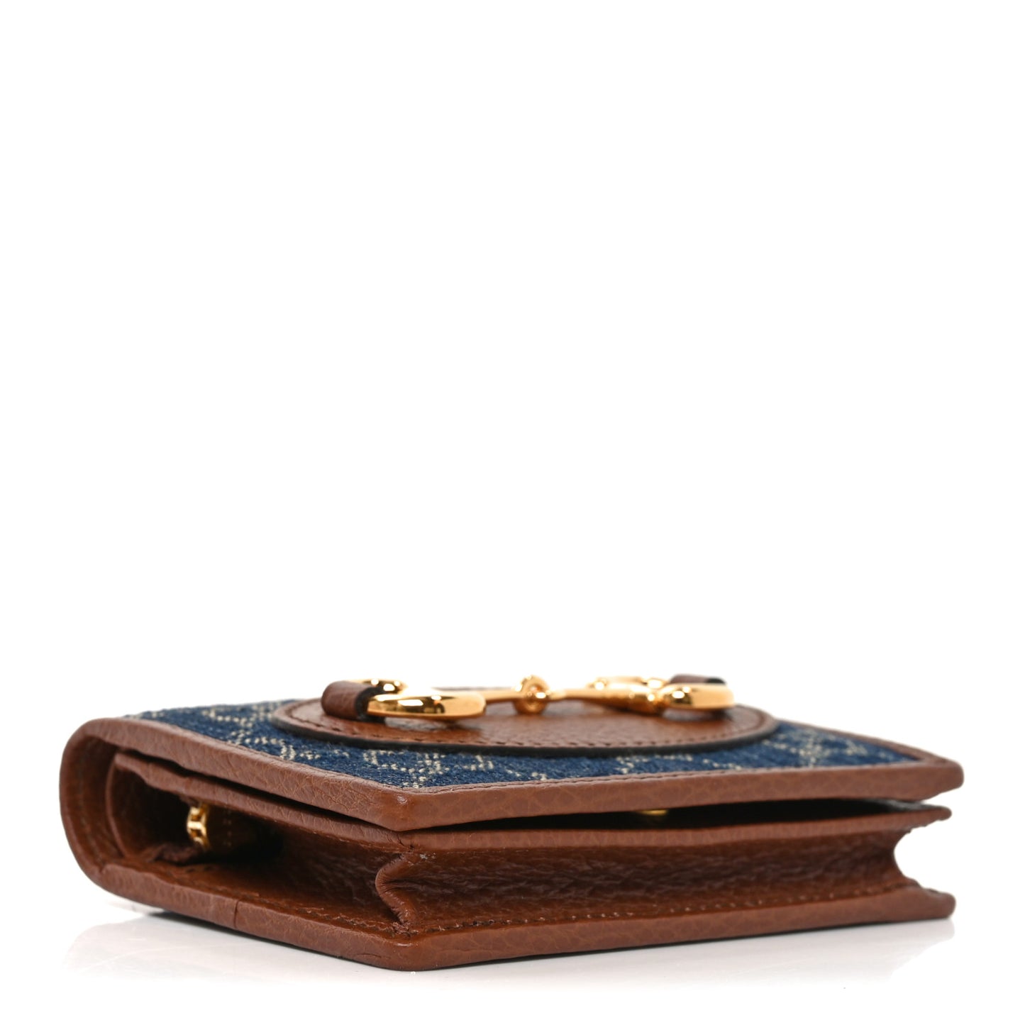 New Denim GG Monogram Dollar Calfskin Horsebit 1955 Card Case Wallet Blue Tea Cuir Epilog