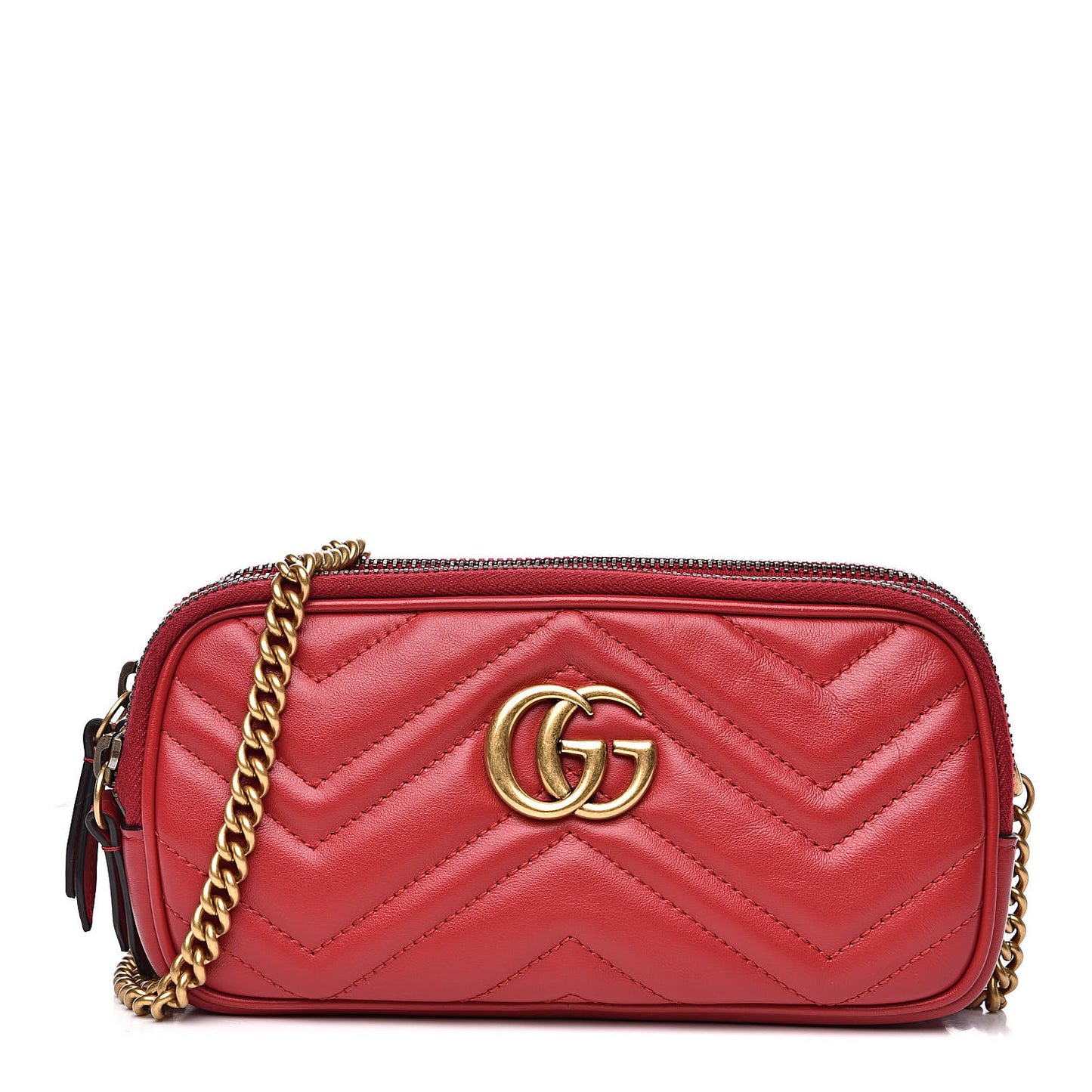 Calfskin Matelasse Mini GG Marmont Chain Crossbody Bag Hibiscus Red
