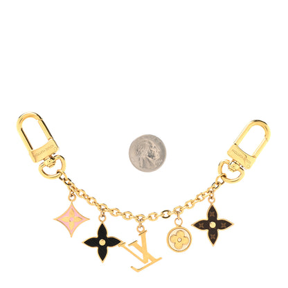 Louis Vuitton Brass Enamel Fleur De Monogram Bag Charm Chain Gold 2 of 3