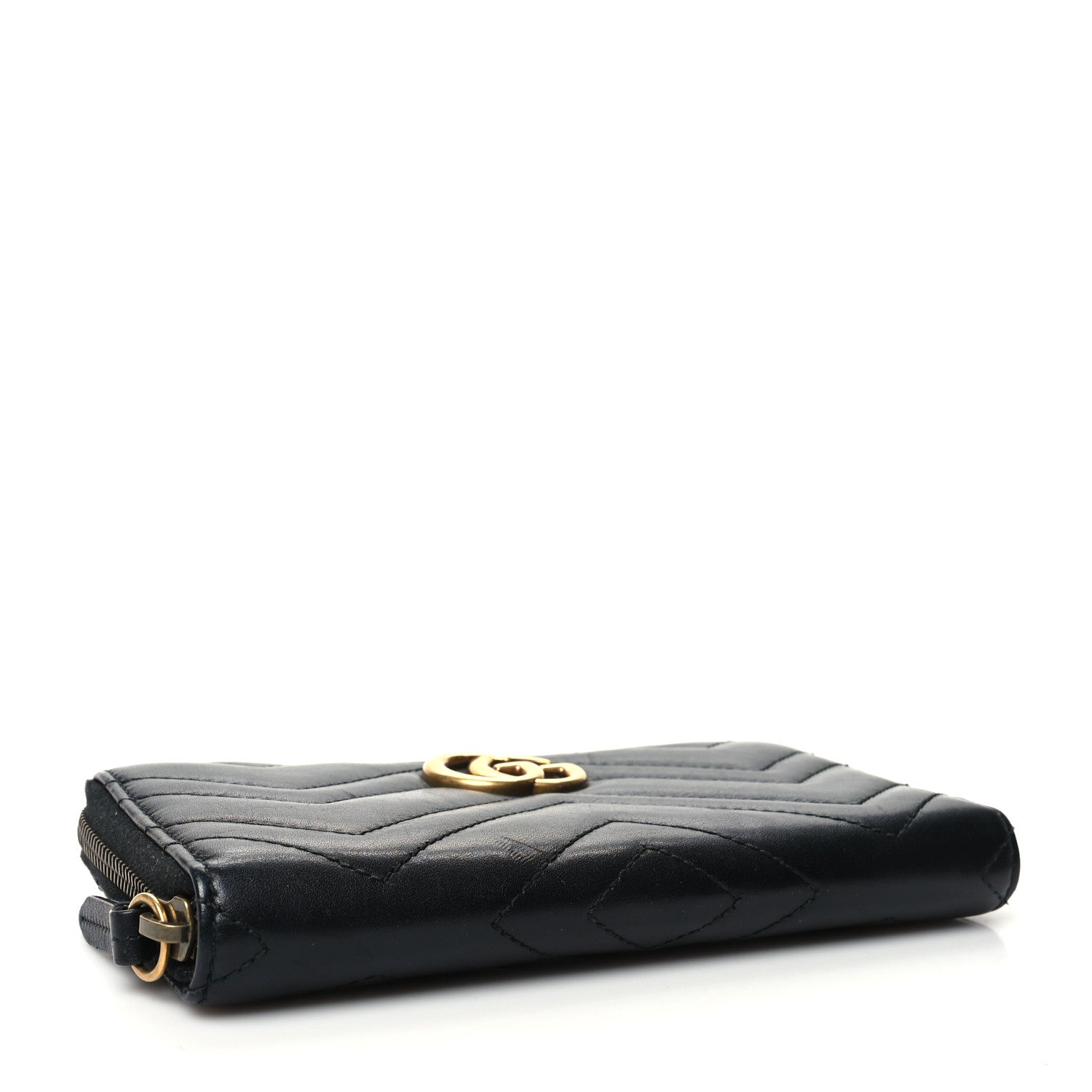 Gucci Calfskin Matelasse GG Marmont Zip Around Wallet Black 4 of 11