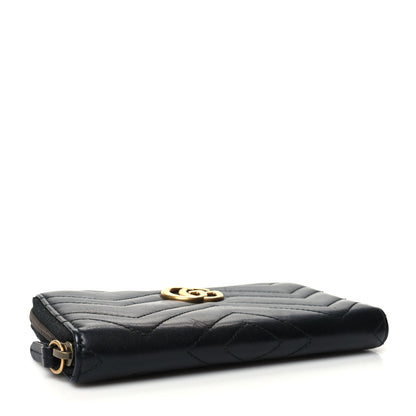 Gucci Calfskin Matelasse GG Marmont Zip Around Wallet Black 4 of 11