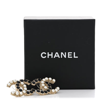 Chanel Crystal Pearl CC Dazzling Domino Earrings Gold Black 5 of 5