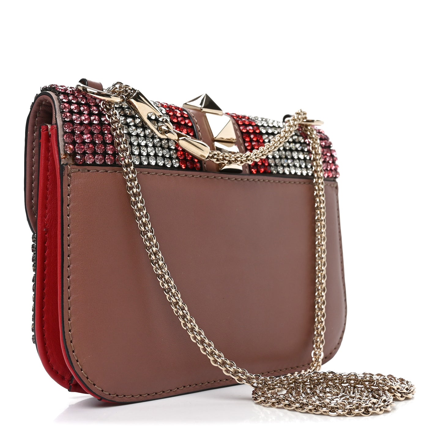 Vitello Crystal Embellished Small Glam Lock Rockstud Flap Multicolor