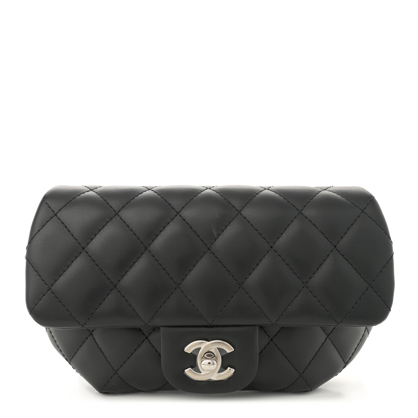 Calfskin Quilted CC Uniform Flap Belt Bag Black