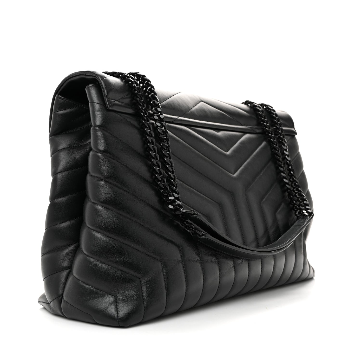Calfskin Y Quilted Monogram Monochrome Large Loulou Chain Satchel Black