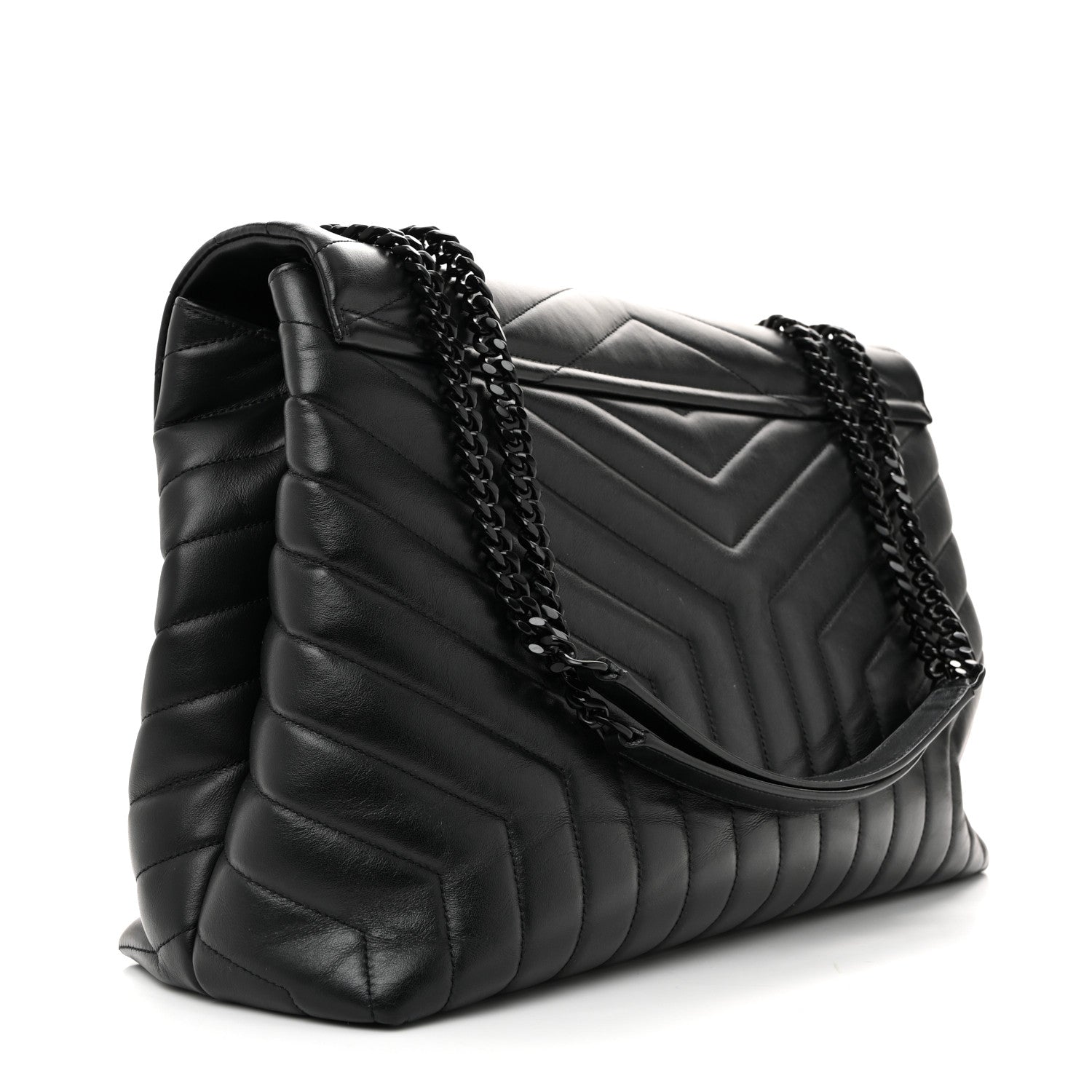 Saint Laurent Calfskin Y Quilted Monogram Monochrome Large Loulou Chain Satchel Black 3 of 13