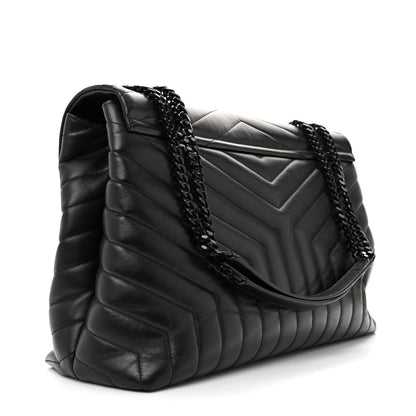 Saint Laurent Calfskin Y Quilted Monogram Monochrome Large Loulou Chain Satchel Black 3 of 13