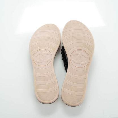 Chanel Lambskin Chain CC Thong Sandals 35.5 Black Light Pink 7 of 9