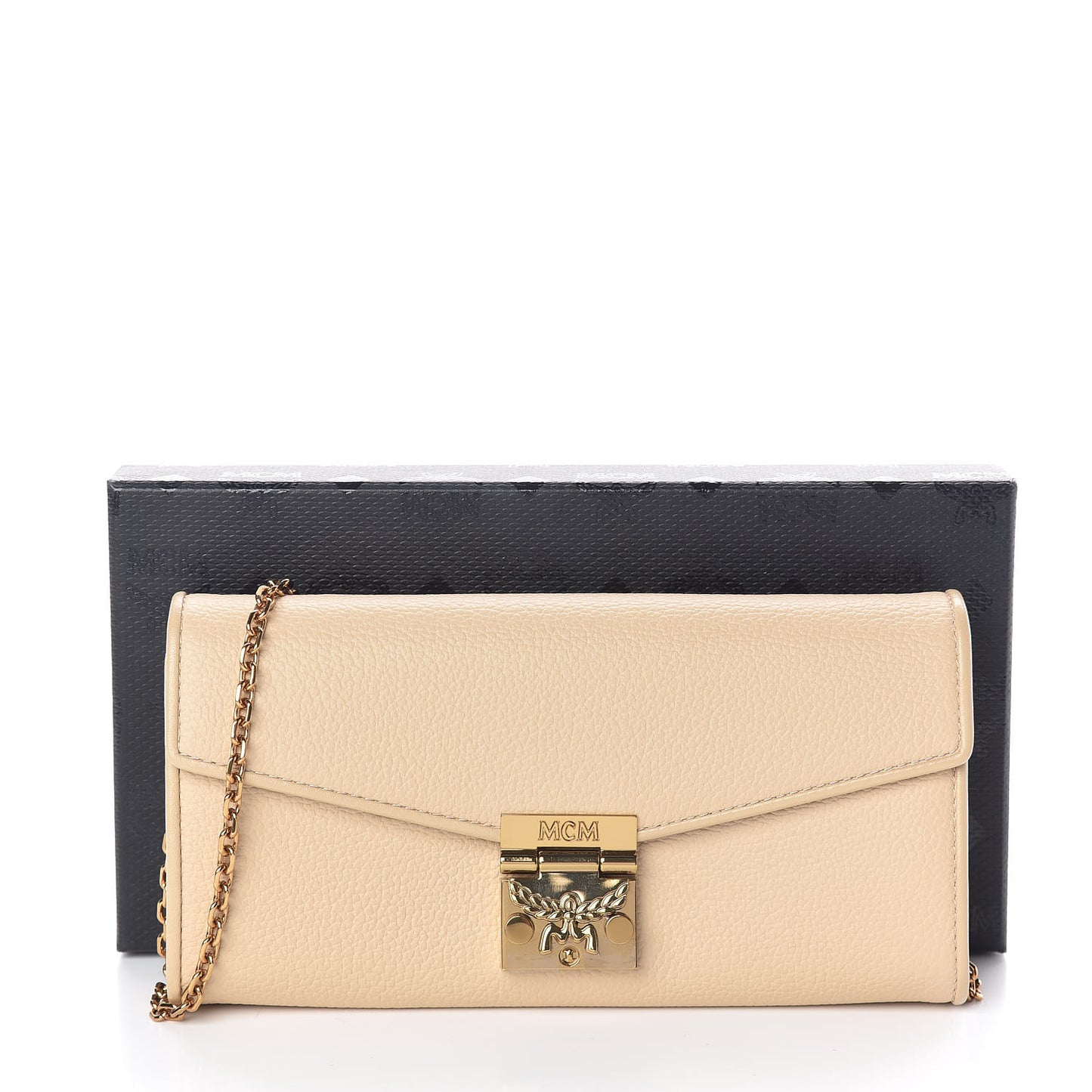 Calfskin Large Patricia Wallet On Chain Beige