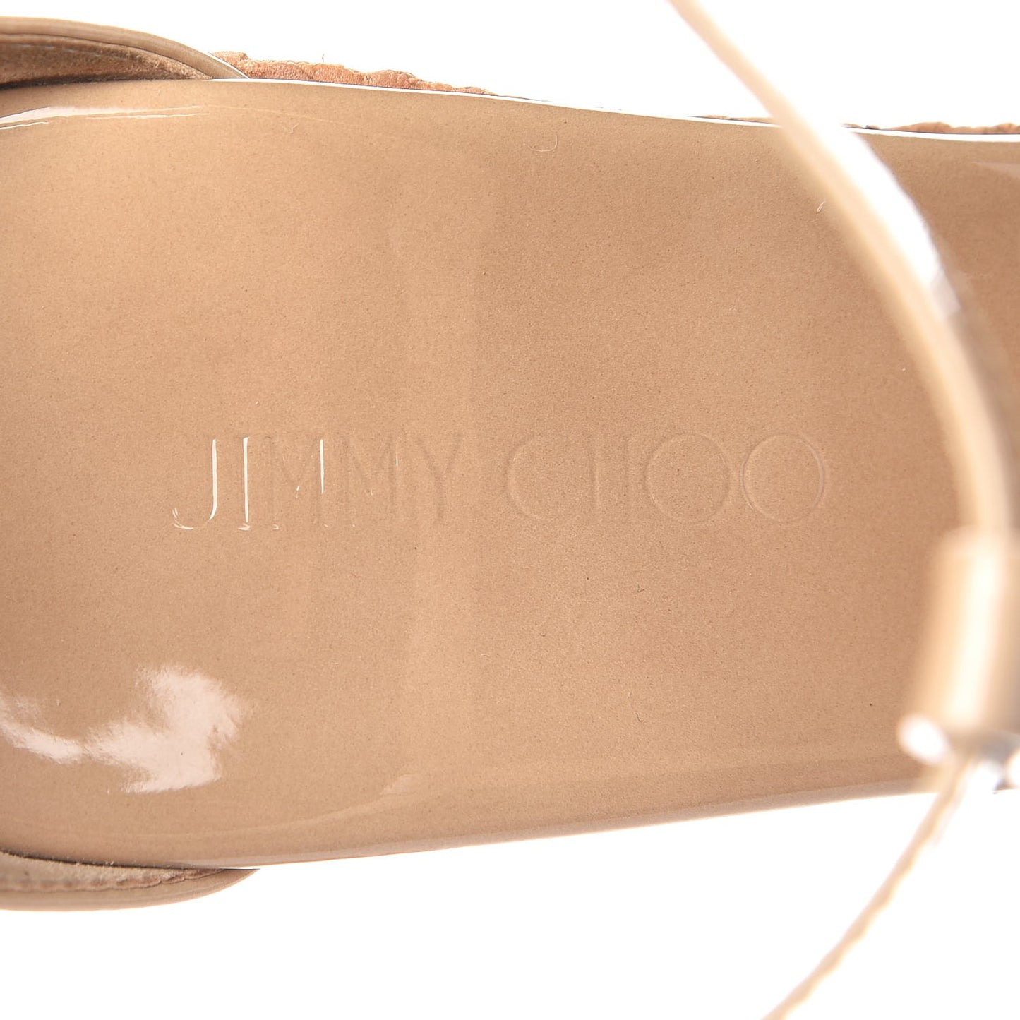 Patent Calfskin Cork Pela T Strap Wedge Sandals 37 Nude