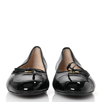Prada Nappa Vernice Cap Toe Logo Bow Ballerina Flats 40 Black 2 of 14