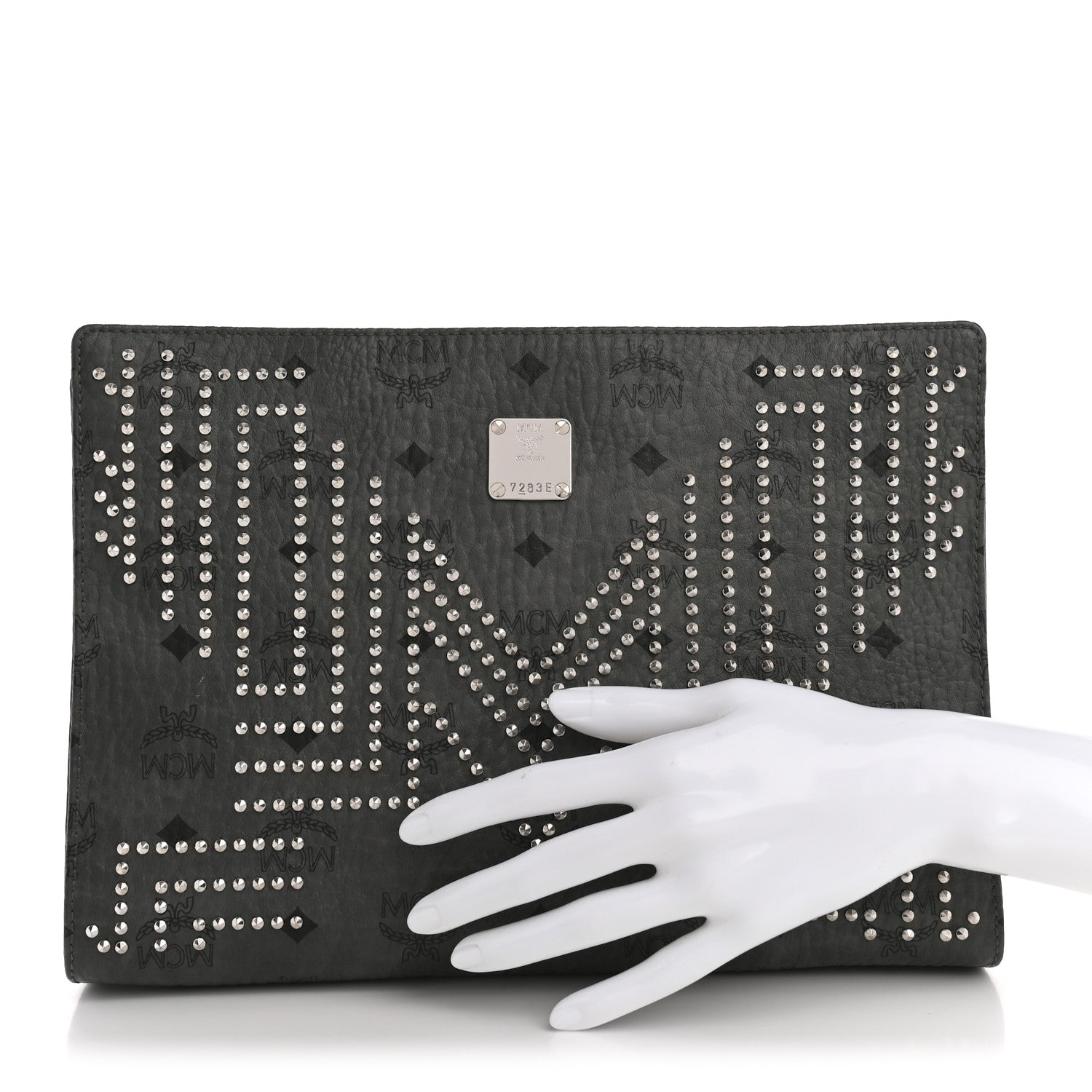 MCM Visetos Studded Zip Pouch Phantom Grey 2 of 9