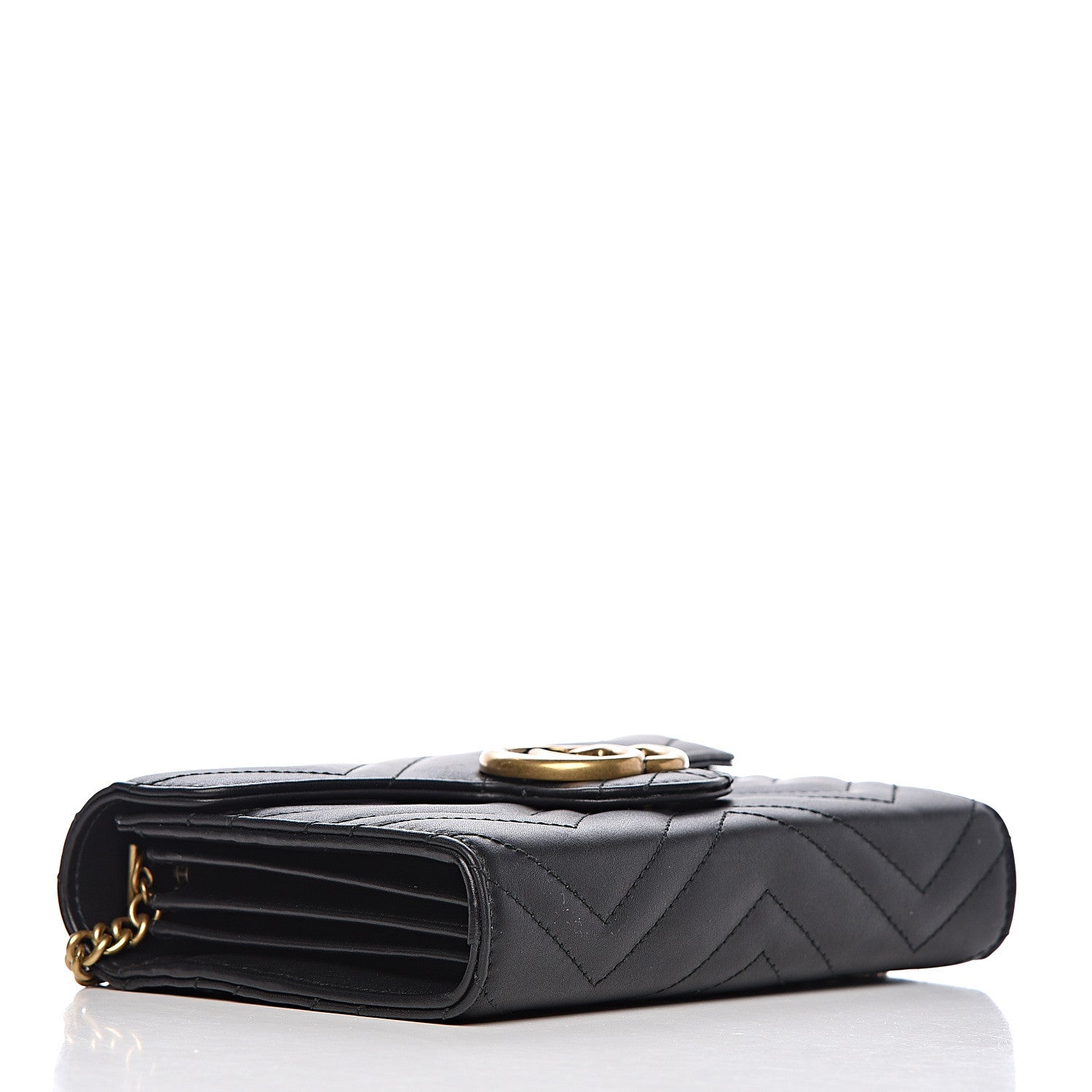 Gucci Calfskin Matelasse GG Marmont Chain Wallet Black 4 of 13